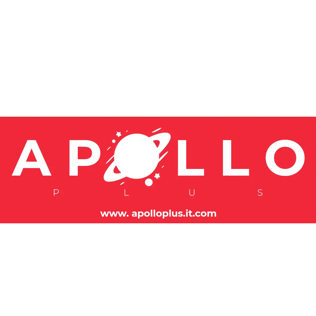 Apolloplus โลโก้ตัวอักษรสีขาวบนพื้นหลังสีแดง ดีไซน์เรียบชัดเจน สื่อถึงแบรนด์คาสิโนออนไลน์และเกมสล็อตครบวงจร